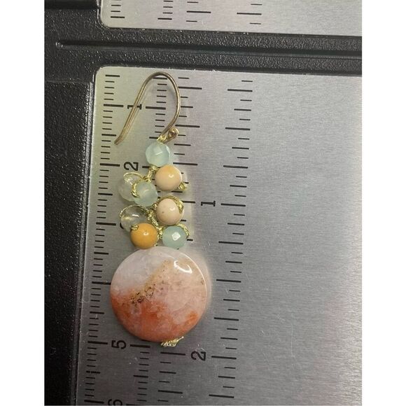 Pannee Orange Moonstone & Sterling Silver Dangle Earrings Multigemstone Cluster - Picture 5 of 11